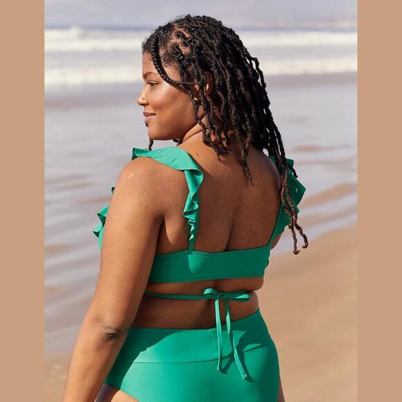 Aerie Ruffle Wrap Bikini Top Emerald Green Size Large - Picture 2 of 10